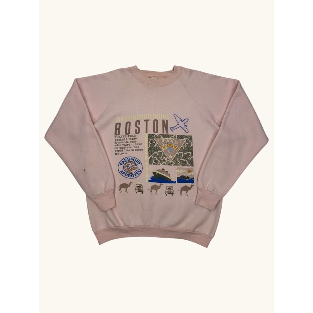 Vintage Fruit of the Loom Boston Travel Wear Sweatshirt Pink XL Made in USA